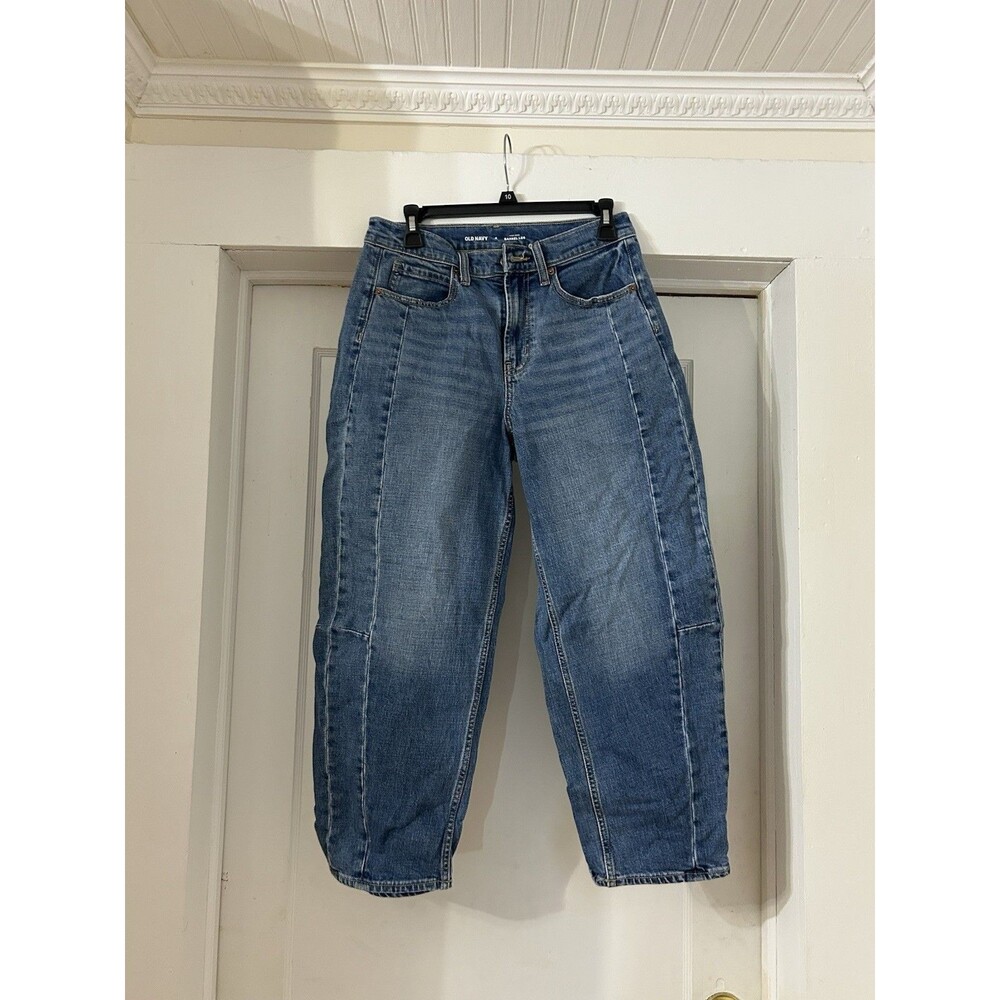 Old Navy Jeans Womens 4 Blue High Rise Barrel Leg Relaxed Stretch Denim Pockets